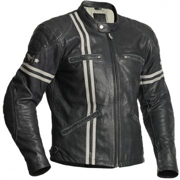 Geaca Moto Retro Piele Dresden Negru/Alb