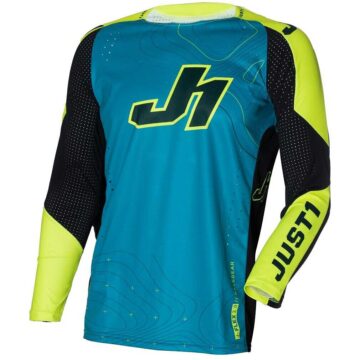 TRICOU ENDURO Just1 J-FLEX 2.0 Frontier Cross Enduro Moto Jersey Teal/ Black/ Yellow Fluo